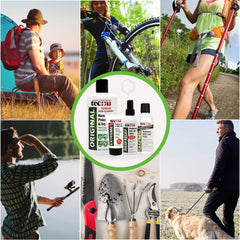Outdoor enthusiasts applying Tecnu Extreme after hiking or camping.