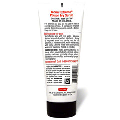 Tecnu Extreme scrub massaged into skin for quick 15-second action against oils.