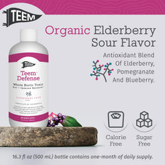 Pouring Teem Defense elderberry probiotic tonic with fruit concentrates