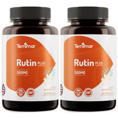 Temimar Rutin 500mg bottle displaying capsules, supporting vascular health and antioxidant defense