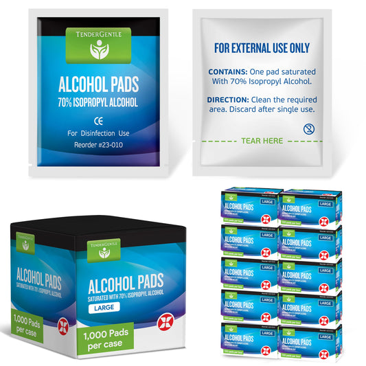 TenderGentle alcohol wipes, individually wrapped for clean skin prep before injections.