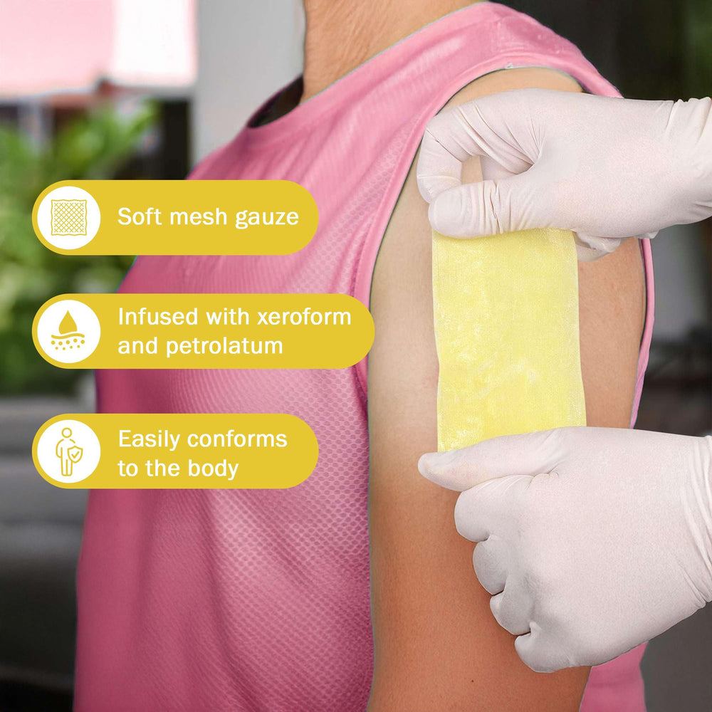 TenderGentle mesh occlusive gauze strip covers contours for stable coverage