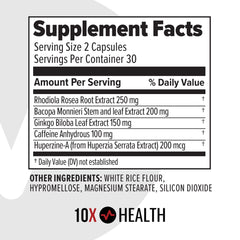 TenX Health Focus label panel close-up with product details