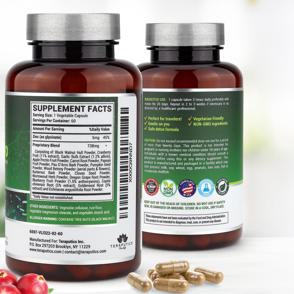 Teraputics IntestinePro label detail highlighting non GMO herbal blend