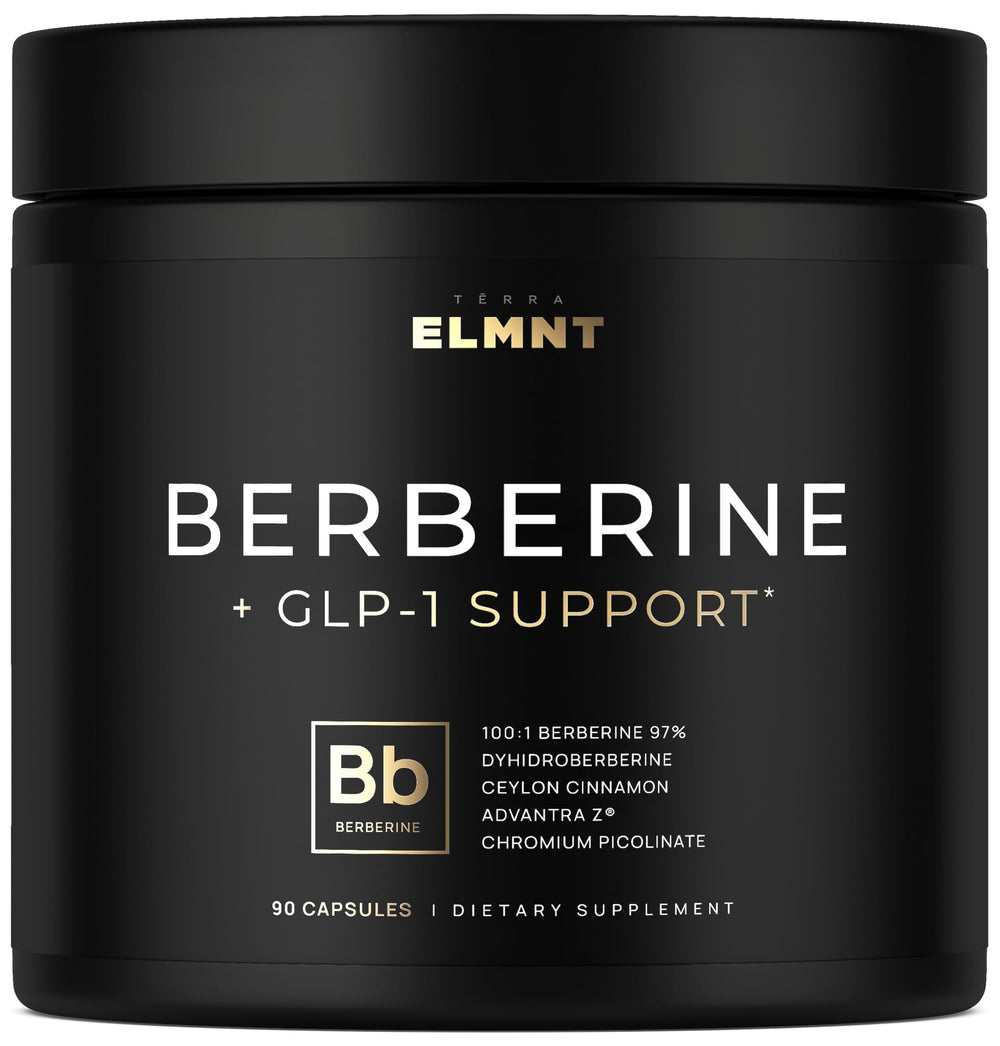 Terra Elmnt Berberine bottle pouring for easy dosing and metabolism support.