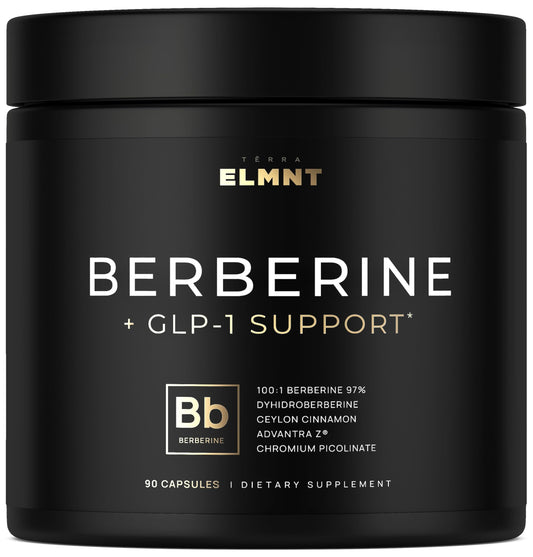 Terra Elmnt Berberine bottle pouring for easy dosing and metabolism support.