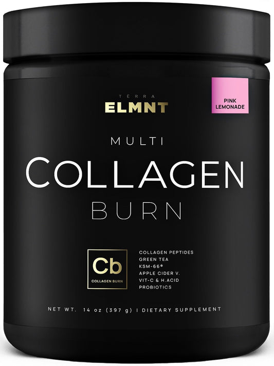 Terra Elmnt Super Collagen Burn pink lemonade tub front view shows beauty support
