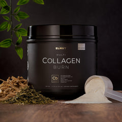 Terra Elmnt Super Multi Collagen Burn scoop beside powder for precise dosing.