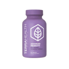 Terra Health Essentials Advanced Probiotics bottle promotes daily gut balance and digestion.