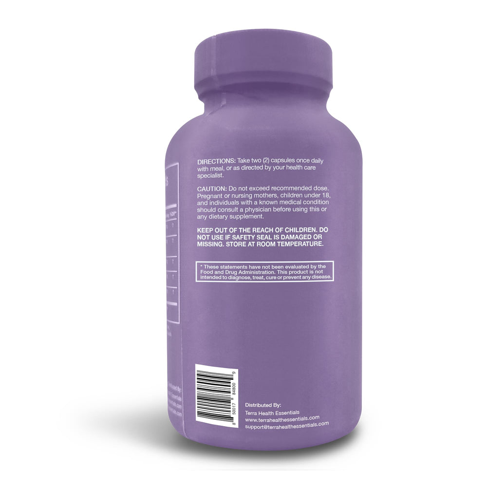 Terra Health Essentials Advanced Probiotics label highlights 50B CFU and 11 strains.