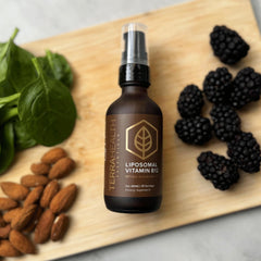 Dosage instruction graphic for Terra Health Essentials Liposomal B12