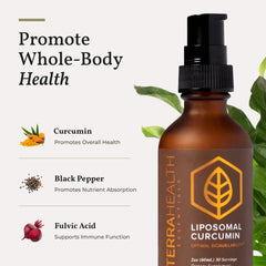 Terra Health Essentials liposomal curcumin drops amber bottle close-up