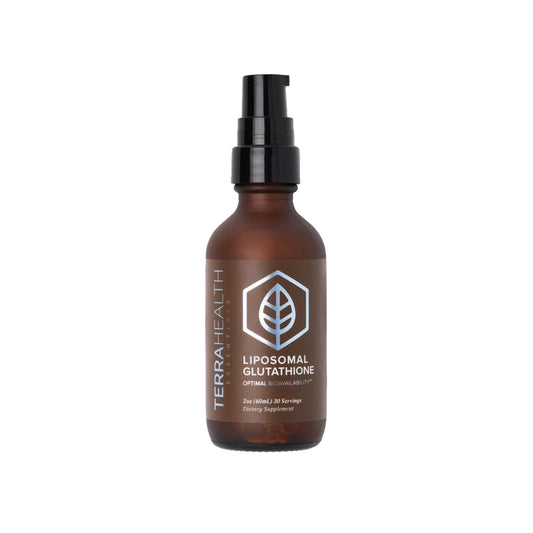 Terra Health Essentials liposomal glutathione bottle for daily immune support and wellness.