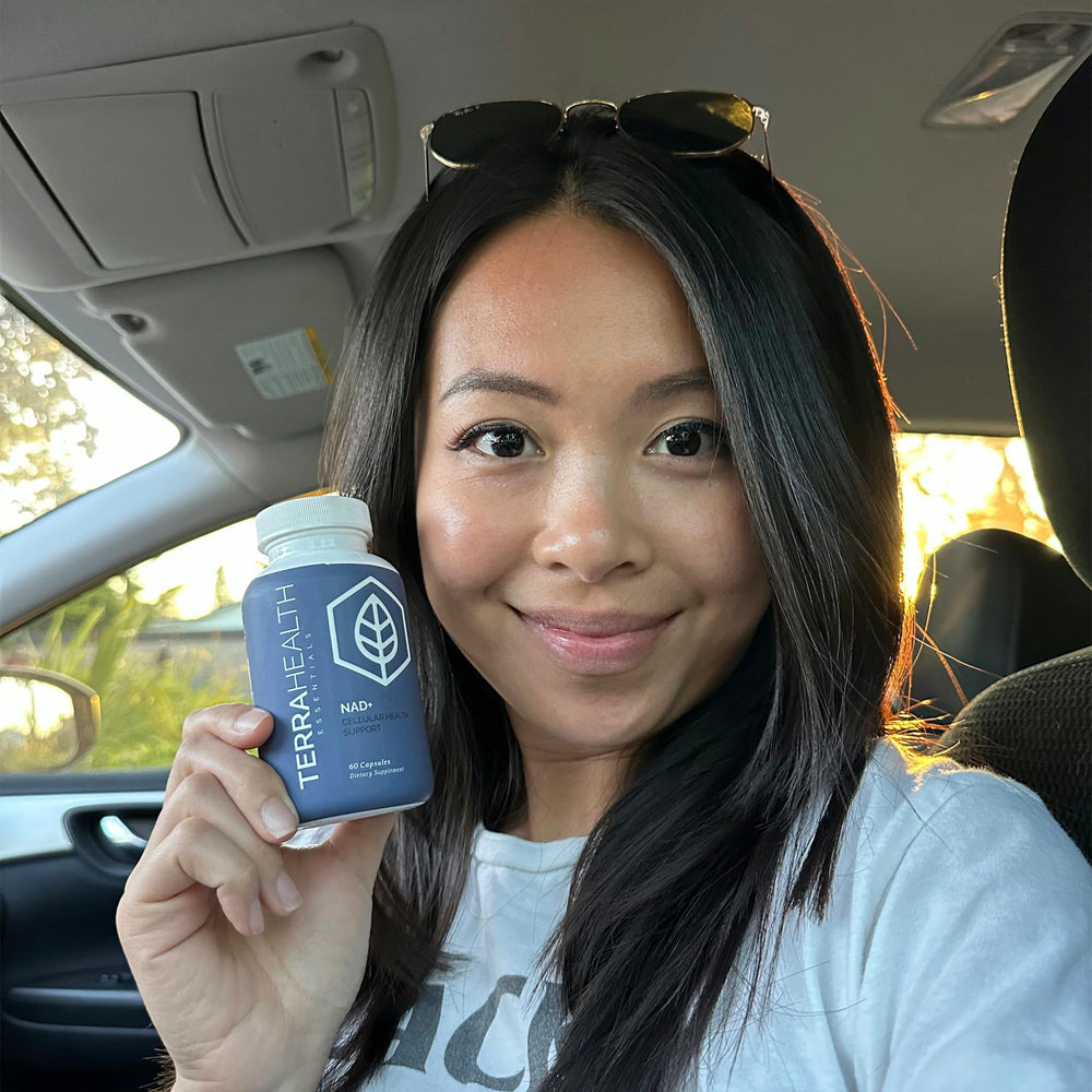 Terra Health Essentials NAD+ in-hand shot, showcasing convenient wellness support
