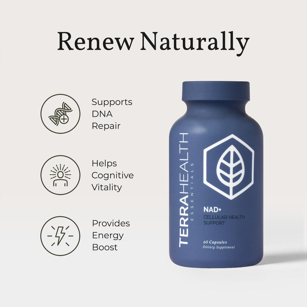 Terra Health Essentials NAD+ packaging box indicating a 30-day routine