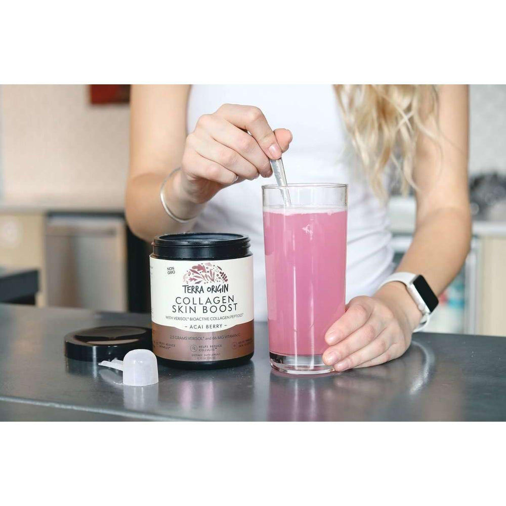 Acai berry flavor label on Terra Origin Collagen Skin Boost