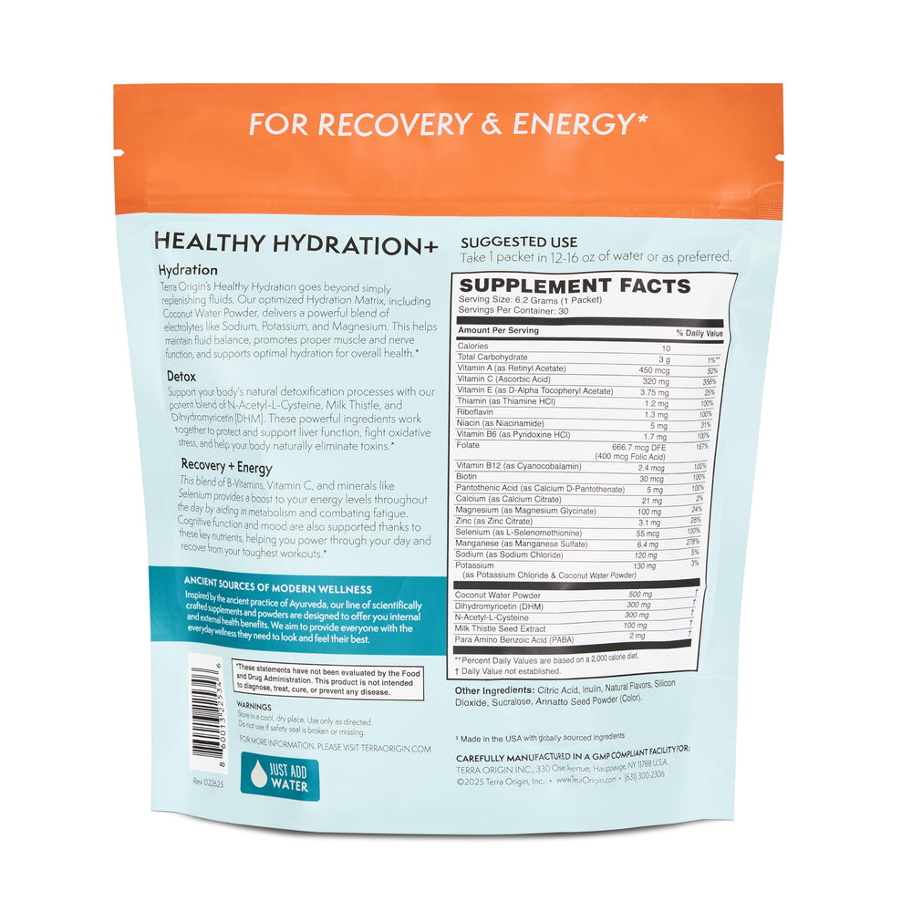Terra Origin gluten-free and sugar-free hydration packets for daily use.