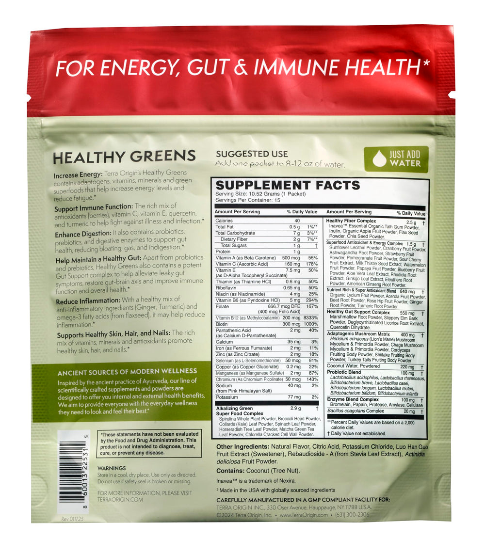 Terra Origin greens packets on a desk ready for easy access