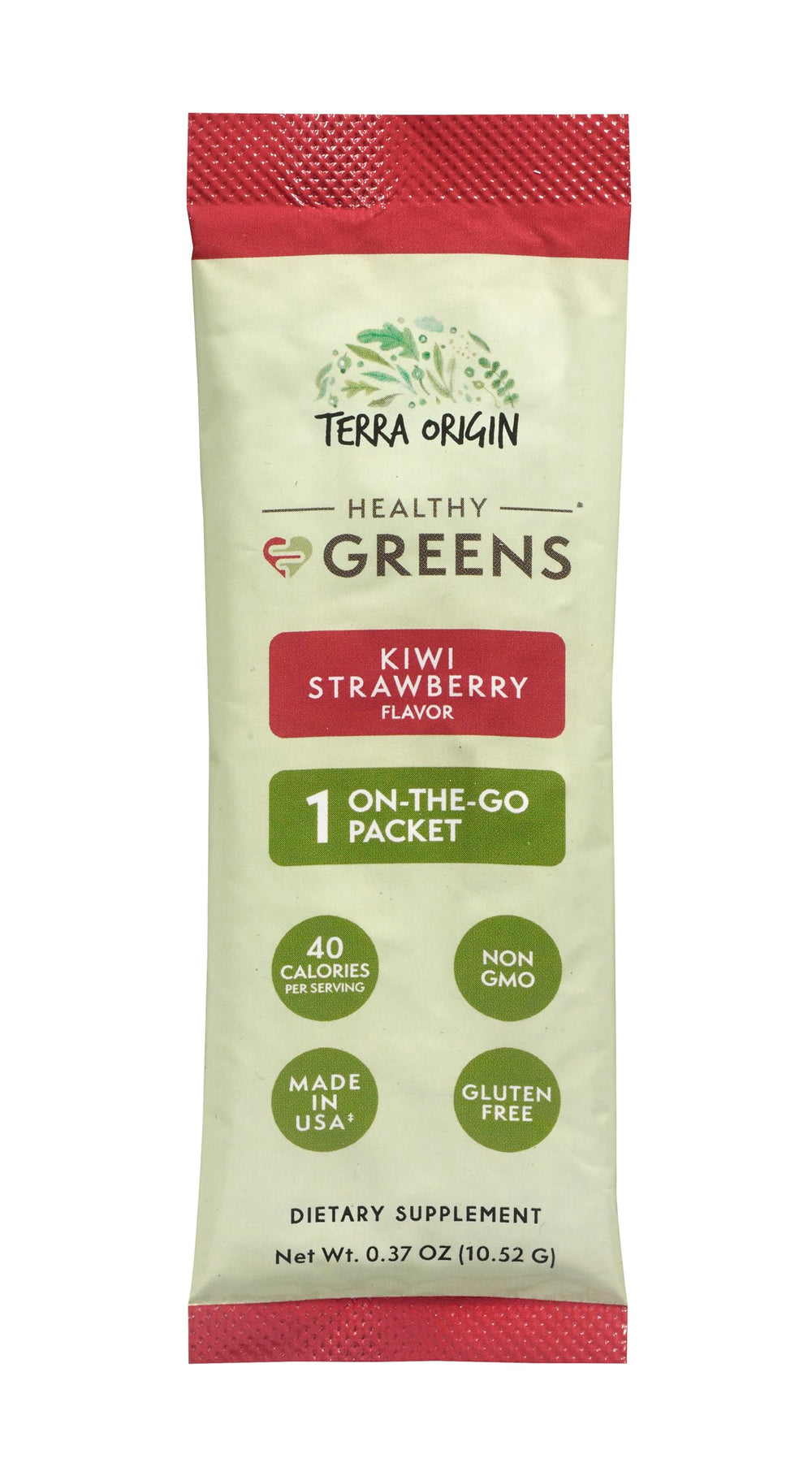 Terra Origin Greens Kiwi Strawberry dissolving in water for a refreshing drink