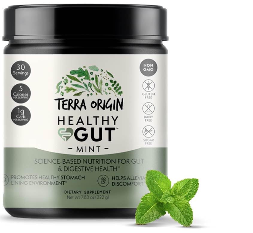 Terra Origin Healthy Gut USA-made seal on label, quality you can trust