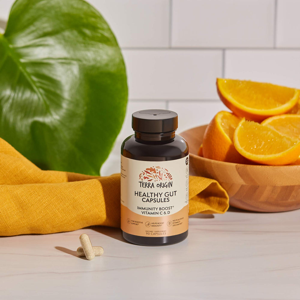 Terra Origin L-alanyl-L-glutamine capsule close-up emphasizing gut lining support.