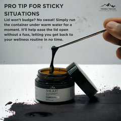 Included spoon with Terra Trove Shilajit resin for precise dosing.
