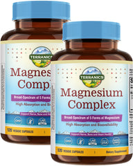 Terranics Magnesium Complex bottle front highlighting five forms for high absorption