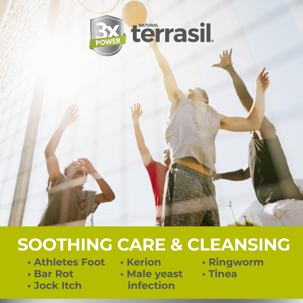Terrasil Antifungal Soap closeup of ingredient list and care benefits