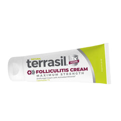 Terrasil Folliculitis Cream bottle close-up offering gentle follicle relief.