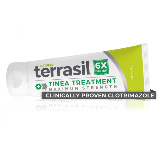 Terrasil Tinea Versicolor Treatment Cream bottle front showing max strength formula.