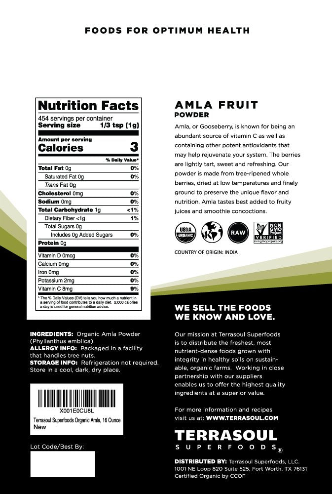 Terrasoul Amla Powder scoop showing portioning for daily wellness.