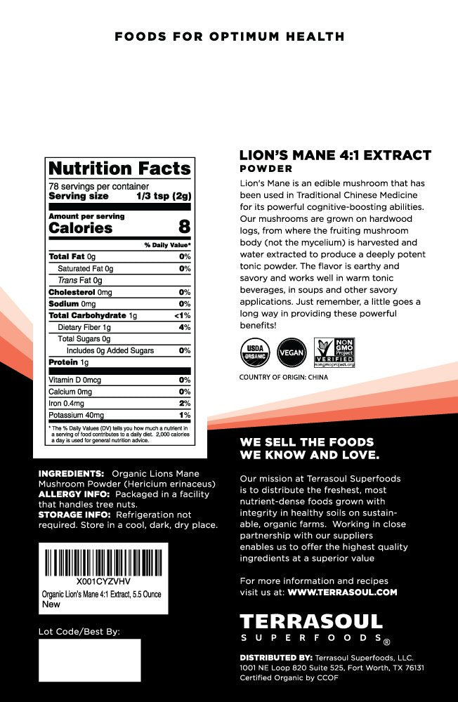 Terrasoul Lions Mane powder in a bowl with scoop ready to mix into smoothies.
