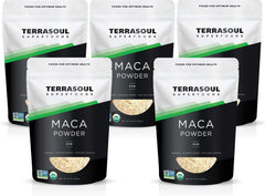 Terrasoul Superfoods maca powder bottle showing organic raw product.