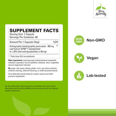 Terry Naturally Andrographis EP80 bottle side label showing ingredients for immune health.