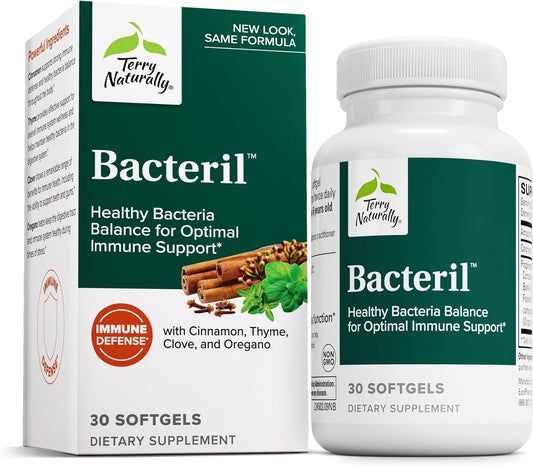 Terry Naturally Bacteril softgels bottle for daily digestive support.