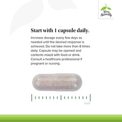 Terry Naturally Calm Kids dosage guide demonstrates start-at-1 capsule daily.