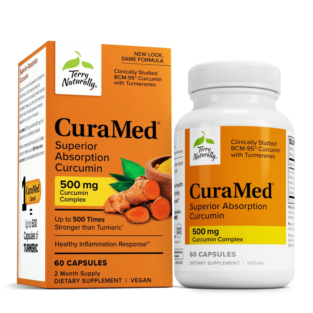 Terry Naturally CuraMed 500mg bottle for antioxidant support for brain and immune health.