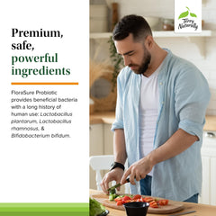 Terry Naturally FloraSure Probiotic daily-use visual suggests taking one capsule with meals