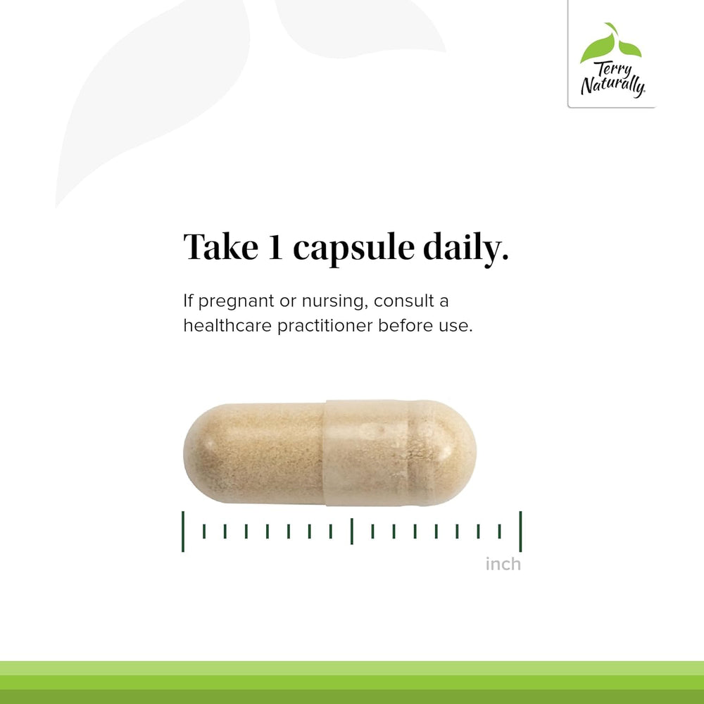 Package beside healthy foods, emphasizing convenient daily immune and brain health.