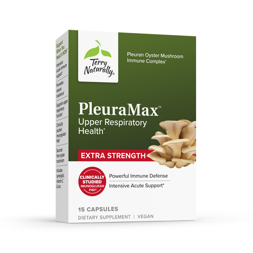 Terry Naturally PleuraMax bottle front highlighting vegan upper respiratory support