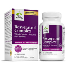 Terry Naturally Resveratrol Complex bottle shows antioxidant-rich capsules for everyday wellness.