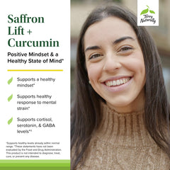 Close-up of Saffron Lift + Curcumin capsules ready for daily use.