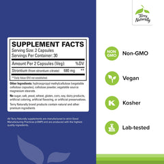 Terry Naturally Strontium capsules close-up highlighting absorption and vegan form