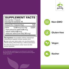 Terry Naturally Tri-Iodine capsules close-up highlights triple-iodine blend for broader support.