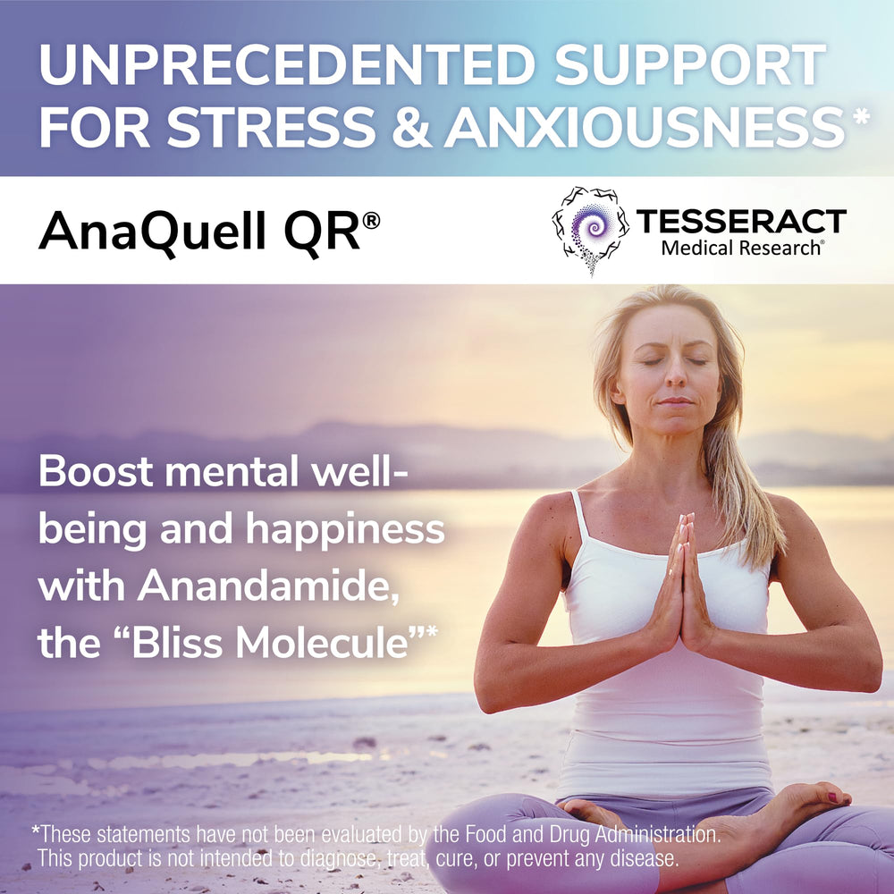 Tesseract AnaQuell QR label closeup highlights key mood-support ingredients.