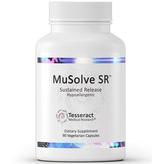 Tesseract MuSolve SR bottle label demonstrates sustained-release formula for respiratory support.