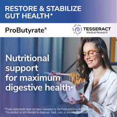 Tesseract ProButyrate capsules close-up highlighting palatable, easy-to-take soft-gel form.