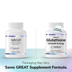 Tesseract SafeCell capsules arranged to show vegan hypoallergenic formula