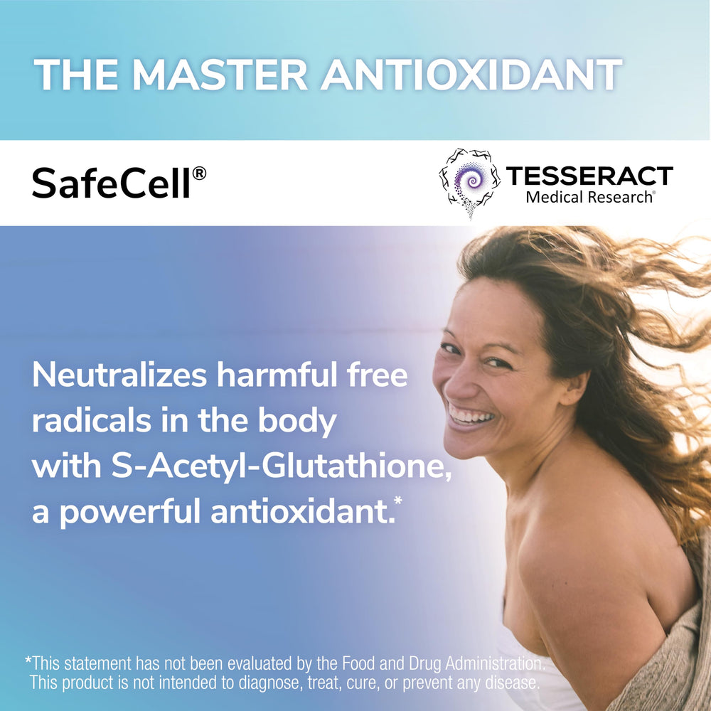 Close-up of SafeCell pill capsules for easy daily usage and cellular support