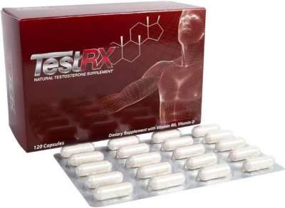 TESTRX capsules close-up showing natural ingredients for daily vitality.